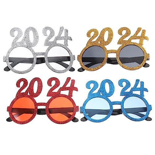 NOLITOY 4 2024 Brille weingläser bunt silvesterparty lustige Partybrille -Partybrille Sonnenbrille Party-Brillen-Dekore Neujahrsparty-Brille Modellieren schmücken von NOLITOY
