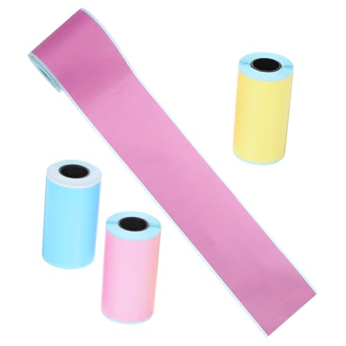 NOLITOY 4 Rollen Selbstklebende Thermoetiketten für Mini Thermodrucker Farbige Aufkleber in Blau Gelb Violett Matte Oberfläche Runde Ecken für Versand Lager und Kennzeichnung von NOLITOY