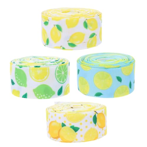 NOLITOY 4 Rollen Zitronen Motiv Geschenkband pro Dekoratives Party Band Bastelband für DIY Verpackung Geschenkverpackung Festliche Dekoration Farbintensiver Langlebiger Druck von NOLITOY