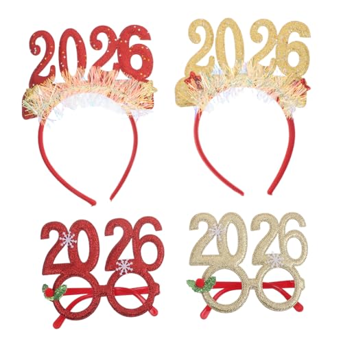 NOLITOY 4 Stück Glitzer-stirnband „2026“ Für Jahr Und Brille „2026“, Neuartige Partybrille, Festliches Haarband Für Silvesterfeiern von NOLITOY