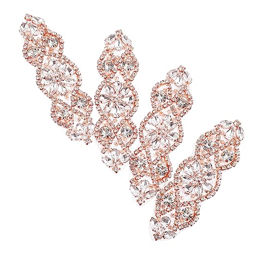 NOLITOY 4 Stück Kleid Strass Applikation elegant Bräute Strassgürtel Brautflügel selbstgemachtes Kleid besetzt Applikationen aus Strass Applikationen für Tanzkostüme Strasssteine Roségold von NOLITOY