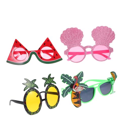 NOLITOY 4 Stück Lustige Hawaii Partybrillen Tropische Sommerbrillen mit Ananas Kokospalme Wassermelone und Glitzermuschel für Erwachsene Strandkostüm und Luau Mottofeiern von NOLITOY