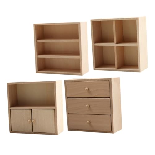 NOLITOY 4 Stück Miniaturmöbel Bausatz Teiliges DIY Puppenhaus Schlafzimmer Möbel aus Holz Realistisch Gestaltete Miniatur Kommode Schrank für Puppenhaus Wohnzimmer Zubehör von NOLITOY
