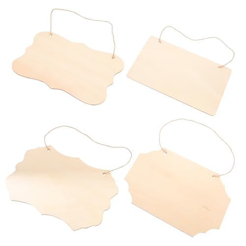 NOLITOY 4 Stück Teiliges Blankes Holzschild zum Basteln Unbehandelte Holzplatte mit Hanfseil zum Aufhängen DIY Holzschild für Haustier Türschild Kreative Holzdeko für DIY Handwerk und von NOLITOY