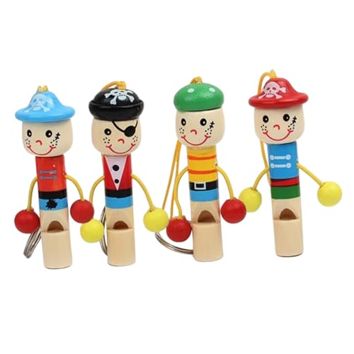 NOLITOY 4 Stück Teiliges Holzpiratenpfeifen für Bunte Cartoon pfeifen mit Trillerfunktion Kleine Handliche Holzpfeifen als Lustiges und Musikalisches Babyspielzeug für Kleinkinder von NOLITOY