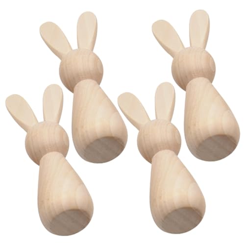 NOLITOY 4 Stück Teiliges Natürliche Holzhasen zum Bemalen DIY Graffiti Holzpuppen für Kreative und Wohnraumdekoration Kleine Holzfiguren zum Individuellen Gestalten und Basteln von NOLITOY