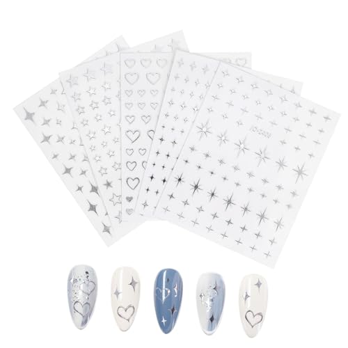 NOLITOY 5 Blätter Nail Art Sticker Silberne Sterne Sternaufkleber für Nägel Nagelabziehbilder Nagelkunstaufkleber nagelzubehör Nagelart Zubehör Aufkleber Nägel Nagelaufkleber Metall Silver NOLITOY 5 Blätter Nail Art Sticker Silberne Sterne Sternaufkleber für Nägel Nagelabziehbilder Nagelkunstaufkleber nagelzubehör Nagelart Zubehör Aufkleber Nägel Nagelaufkleber Metall Silver von NOLITOY