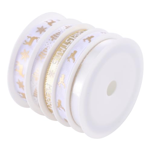 NOLITOY 5 Rollen Weihnachtsbänder Bedruckte Dekobänder in Weiß und Gold Vielseitige Geschenkband-sets für DIY Basteln Party Weihnachtsdeko Langlebiges Material Festliche Farbgestaltung von NOLITOY