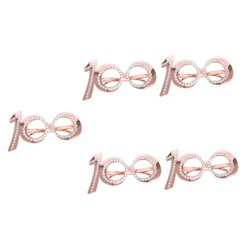 NOLITOY 5 Stück Geburtstagsbrille leuchtbrillen lustige schnapsgläser Dekorationen zum 100. Geburtstag strass brille LED sonnenbrillen lustige brille lustige Partybrille Plastik Rose Gold von NOLITOY