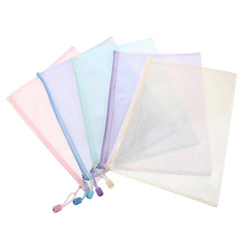 NOLITOY 5 Stück Teiliges Mesh Zipper Beutel Dokumententaschen aus PVC und PP Wasserabweisend mit Reißverschluss Vielseitig für Reise Schule und Büro zur Sicheren Aufbewahrung von von NOLITOY