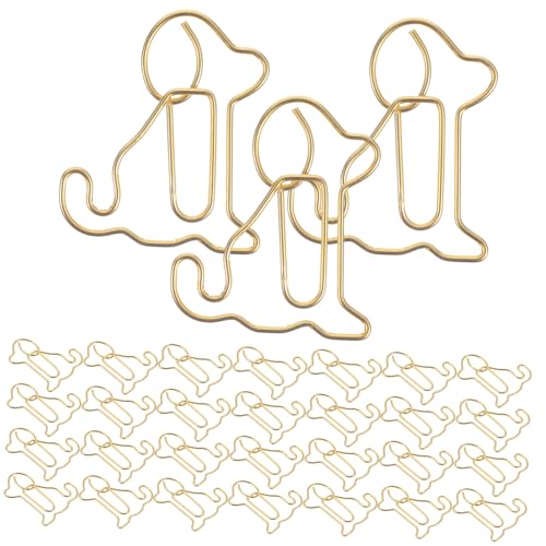 NOLITOY 50 Stück Bücherregal mit sitzendem Hund bookmarks scheckheft Papierdekoration Dekorative Büroklammern büroartikel Klammern für Papier Markierungsclip für das Büro Metall Golden von NOLITOY