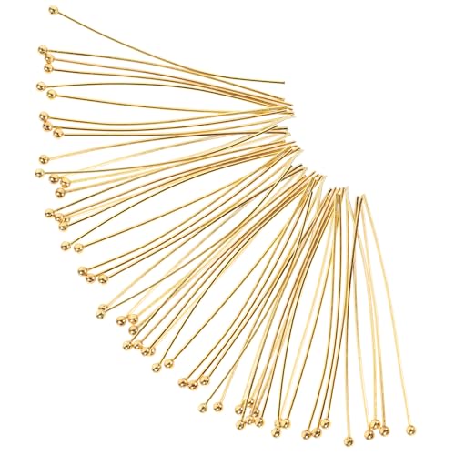 NOLITOY 50 Stück Goldene Edelstahl Kugelkopf pins Kopfnadeln für Schmuckherstellung DIY Ohrring Halsketten Armband zubehör Leichte Stabile Schmuckkopfstifte für Perlen Auffädeln von NOLITOY