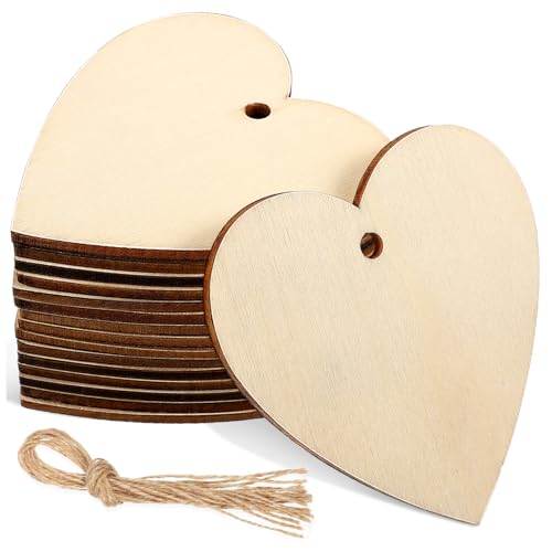 NOLITOY 50 Stück Holzherzen mit Löchern Naturbelassen zum Basteln mit Juteschnur Glatt Geschliffen Bemalbar als Tischdeko Hochzeitsschmuck und DIY Geschenkanhänger von NOLITOY