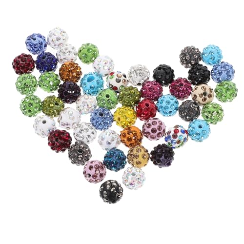 NOLITOY 50 Stück Polymer Clay Spacer Beads mit Rhinestone Bunte Lose Perlen zum Schmuckherstellen Runde Zwischenperlen für Armbänder Halsketten DIY Bastelzubehör von NOLITOY