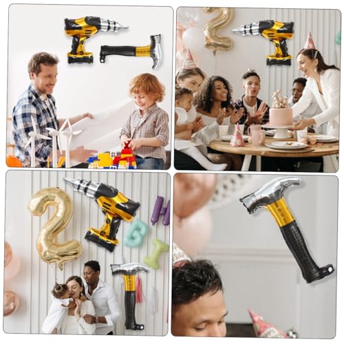 NOLITOY 6 Stück Teiliges Baustellen party Aluminiumfolie ballons Hammer und Bohrer Jungen Geburtstag Deko Große Baustellen Luftballons Themenparty Zubehör für Kindergeburtstag von NOLITOY