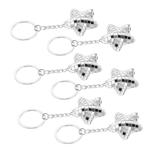 NOLITOY 6 Stück Teiliges Sternförmige Spiegelmosaik Schlüsselanhänger Retro Disco Ball Anhänger Reflektierender Sternanhänger mit Kette Robustes Glas für Party Geschenk Zubehör von NOLITOY