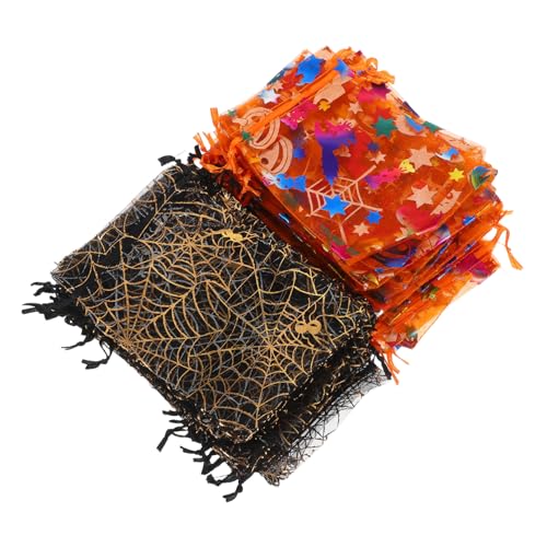 NOLITOY 60 Stück Halloween Geschenkbeutel aus Schwarzem Organza mit Goldfarbenem Spinnen und Orangefarbenem Kürbisdruck Transparente Netzbeutel mit Zugband für Süßigkeiten Snacks NOLITOY 60 Stück Halloween Geschenkbeutel aus Schwarzem Organza mit Goldfarbenem Spinnen und Orangefarbenem Kürbisdruck Transparente Netzbeutel mit Zugband für Süßigkeiten Snacks von NOLITOY