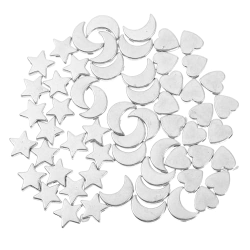 NOLITOY 60 Stück Teiliges DIY Spacer Beads aus Legierung mit Mond Herz Stern Motiven Kleine Silberfarbene Schmuckperlen für Armband Halskettenherstellung Bastelset für Erwachsene Glatte NOLITOY 60 Stück Teiliges DIY Spacer Beads aus Legierung mit Mond Herz Stern Motiven Kleine Silberfarbene Schmuckperlen für Armband Halskettenherstellung Bastelset für Erwachsene Glatte von NOLITOY