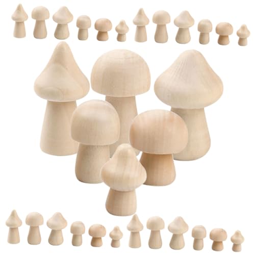NOLITOY 60 Stück Teiliges Naturbelassene Holzpilze zum Bemalen Kleine DIY Bastelpilze aus Glattem Holz Kreative für Jungen und Mädchen Leichte Handgefertigte Dekoration von NOLITOY