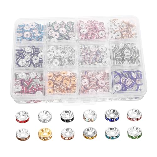 NOLITOY 600 Stück Teiliges Spacer Beads mit Funkelnden Strasssteinen Bunte Rondelle Perlen für DIY Schmuckherstellung Vielseitige Armbandperlen Leichte Bastelperlen zum Auffädeln von NOLITOY