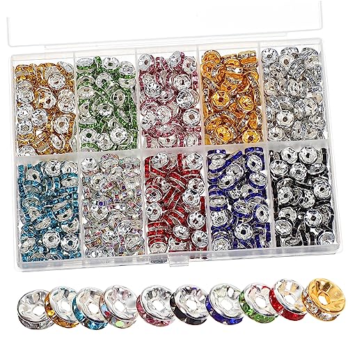 NOLITOY 700 Stück Teiliges Set Bunte Rondelle Strass Zwischenperlen Flach Rund Funkelnde Schmuckperlen für DIY Armbänder Halsketten und Handwerksdekorationen von NOLITOY