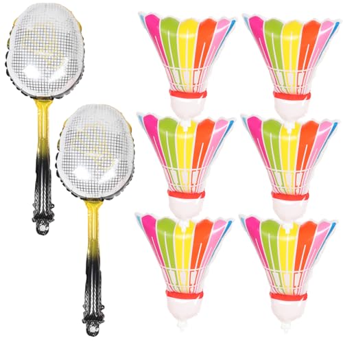 NOLITOY 8 Stück Teiliges Aufblasbares Badminton Folienballon Leichte Geburtstagsdeko mit Farbigen Badmintonbällen und Schlägern Einfach Aufzuhängen Sportliches Partyzubehör für Indoor von NOLITOY