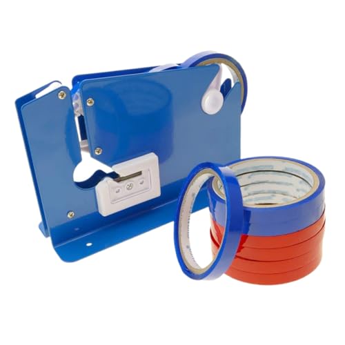 NOLITOY 9 Stück Klebeband Abroller mit Klebeband Blau Rot Kunststoff Tape Cutter Versiegelungsgerät für Beutel Langlebig Korrosionsfreie Klinge Vielseitig für Verpackung und Haushalt von NOLITOY
