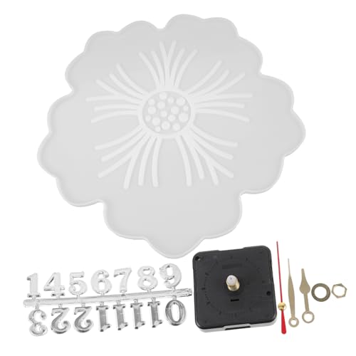 NOLITOY DIY Silikonform für Uhrherstellung Blumenform Uhrgussform Kompatibel mit Epoxidharz Bastelset für Wanduhren und Dekoration Zahlen und Uhrzeitschablonen von NOLITOY