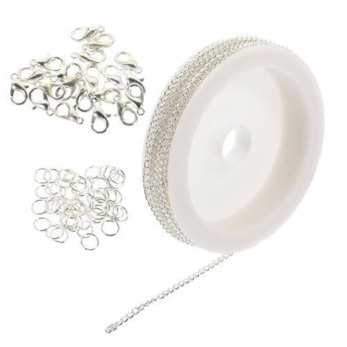 NOLITOY Delicate Silberfarbene Eisenkette mit Lobster Clasp Runde Schmuckkette zum Basteln und Reparieren von Armbändern und Halsketten Leichtes DIY Zubehör für Schmuckherstellung von NOLITOY
