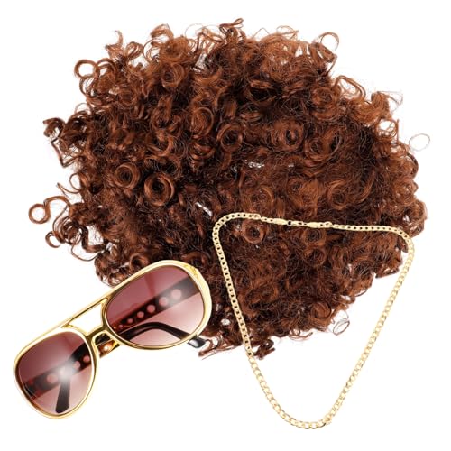 NOLITOY Disco Party Kostüm mit Realistischer Perücke Ketten-halskette und Sonnenbrille Jahre Cosplay Zubehör für Herren und Damen Geeignet für Karneval Halloween und Bühnenauftritte NOLITOY Disco Party Kostüm mit Realistischer Perücke Ketten-halskette und Sonnenbrille Jahre Cosplay Zubehör für Herren und Damen Geeignet für Karneval Halloween und Bühnenauftritte von NOLITOY