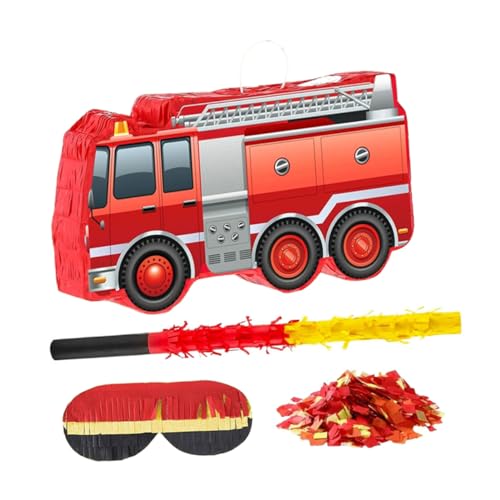 NOLITOY Feuerwehrwagen -Pina -Turm Feuerwehrauto Geburtstagsdekoration Feuerwehrauto Geburtstagsfeier Dekorationen Feuerwehrauto Dekoration Partyzubehör zum Thema Feuerwehrauto Papier rot von NOLITOY