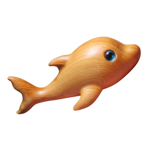NOLITOY Geschnitzte Delfin Holzstatue Kleine Holzfigur Massivholz Dekoration Für Zuhause Und Büro Handgefertigt Tierfigur Für Schreibtisch von NOLITOY