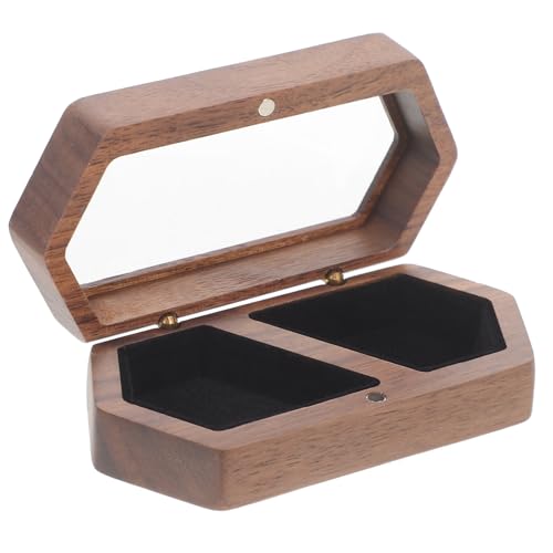 NOLITOY Holz Ringbox mit Magnetverschluss Kleine Doppelte Schmuckschatulle für Verlobungs Eheringe Tragbare Geschenkbox für Hochzeit Proposal und Schmuckaufbewahrung von NOLITOY