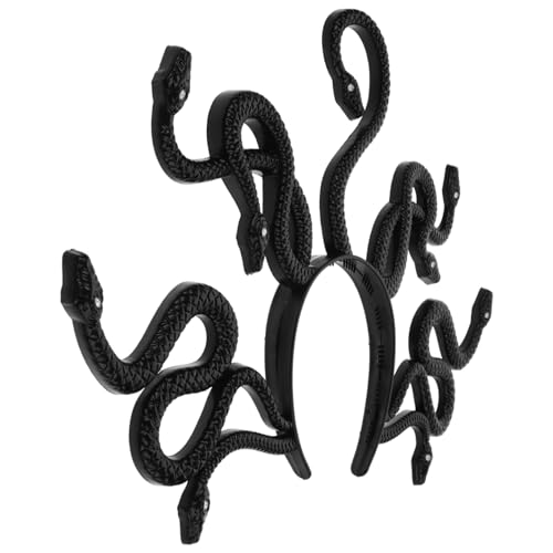 NOLITOY Medusa Schlangen Stirnband Halloween Kostüm Kopfstück mit Goldenen Strassdetails Auffälliges Cosplay Haarreif Großes Schwarzes Snake Crown Zubehör für Kostümparty von NOLITOY