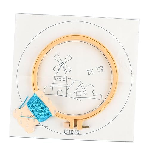 NOLITOY Punch Needle Stickerei Set mit Holzgriff Ergonomisch für Buntes Wollfaden DIY Stickrahmen Starterkit für Anfänger Kreatives Handwerk für Zuhause Windmühlenmuster von NOLITOY
