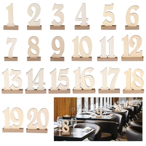 NOLITOY Tischnummern aus Holz mit Halter, Tischnummern für Hochzeit für Empfang und Dekoration, 20 Stück NOLITOY Tischnummern aus Holz mit Halter, Tischnummern für Hochzeit für Empfang und Dekoration, 20 Stück von NOLITOY