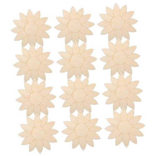 NOLITOY Unlackierte Teilig Holz Sonnenblumen Dekorationen zum Bemalen mit Satinbändern und Juteseil Vielseitige DIY Holzchips für Kreative Handarbeiten und Kinderbastelei von NOLITOY