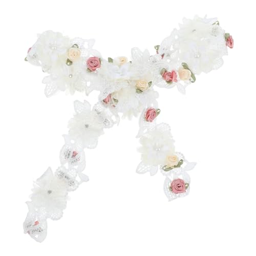 NOLITOY Weiße Spitzenborte mit Perlen und Blumen Bestickt Breit Dekoratives DIY band für Kleidung Hochzeitsdekorationen Sträuße und Bastelprojekte Vintage Spitzenbesatz von NOLITOY