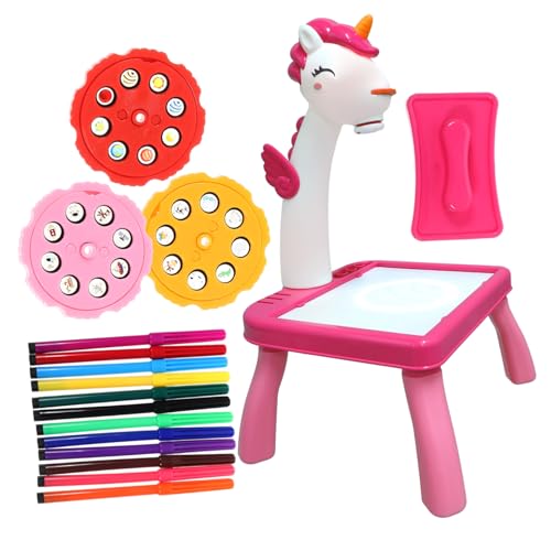 NOLITOY Zeichentisch mit Einhorn projektor Multifunktional Leichtes Einfacher Nachzeichnungsprojektor Rosa Malspielzeug für Mädchen Frühe Abwaschbares Zeichenbrett von NOLITOY