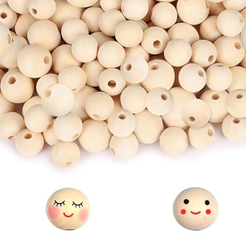 200 Stück Holzperlen, natürliches rundes Holz, unlackiert, lose Holzkugeln für Bastelarbeiten, Makramee-Perlen, Wand, handgefertigtes Armband, Schmuck, Heimdekorationen (16 mm) von NONEOYNO