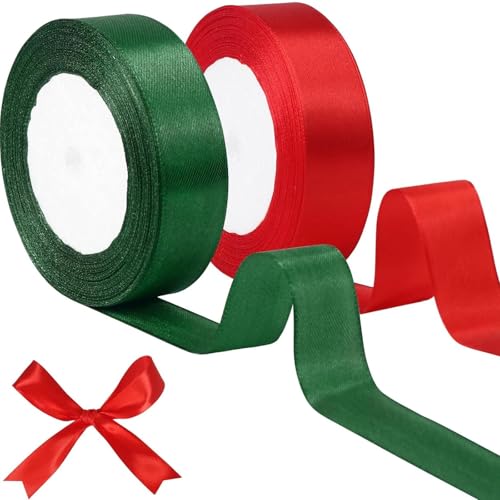 Doppelseitiges Satinband, Weihnachtsband, Geschenkband, Geschenkbänder, Set für Geschenkverpackungen, Blumensträuße, Kuchen, Hochzeitsdekoration (Rot und Grün), 2 Stück von NONEOYNO