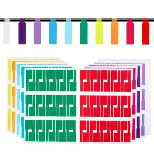 Kabeletiketten 420 Stück 12 Farben, A4-Format (297 x 210 mm) Cable Markings, Kabelkennzeichnung mit Öse, wasserfest, reißfest,für Kabelbeschriftungen zur Beschriftung und für Heimwerkerprojekte von NONEOYNO