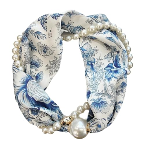 Magnetverschluss Perlenkette Halskette Floral Satin Schal Elegant Seide Skinny Schmales Halstuch für modische Frauen Magnetverschluss Perlenkette Halskette Floral Satin Schal Elegant Seide Skinny Schmales Halstuch für modische Frauen von NONGYU