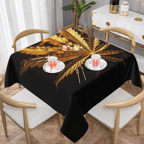 NONHAI Quadratische Tischdecke für Esstisch, 137,2 x 137,2 cm, Stofftischdecke, goldenes Cannabis, wasserabweisend, Tischdecke für Küche, Bauernhaus, dekorative Tische, Stoffbezug von NONHAI