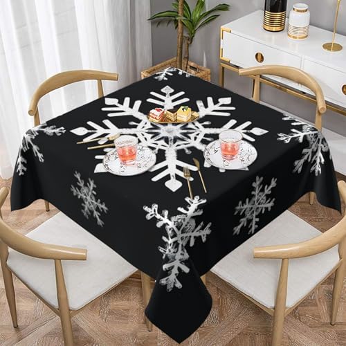 NONHAI Quadratische Tischdecke für Esstisch, 137,2 x 137,2 cm, Stofftischdecke, weiße Schneeflocke, wasserabweisend, Tischdecke für Küche, Bauernhaus, dekorative Tische, Stoffbezug von NONHAI