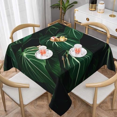 NONHAI Quadratische Tischdecke für Esstisch, 137,2 x 137,2 cm, grüne lange Blätter, wasserabweisend, Tischdecke für Küche, Bauernhaus, dekorative Tische, Stoffbezug von NONHAI
