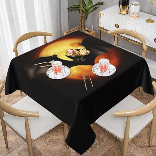 NONHAI Quadratische Tischdecke für Esstisch, 152,4 x 152,4 cm, Stoff-Tischdecke, Halloween, Fledermaus, wasserabweisend, Tischdecke für Küche, Bauernhaus, dekorative Tische von NONHAI