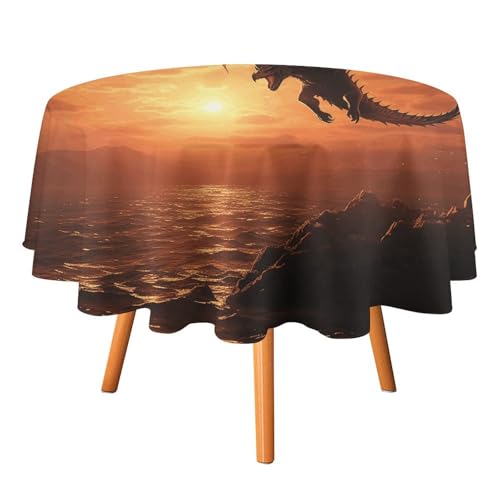 NONHAI Runde Tischdecke mit fliegendem Drachen, Motiv: Meeresuntergang, für Esstisch, waschbar, dekorativer Stoff, wasserabweisend, Tischdecke für Urlaub, Zuhause, Hochzeit, Buffet, Party, Camping, NONHAI Runde Tischdecke mit fliegendem Drachen, Motiv: Meeresuntergang, für Esstisch, waschbar, dekorativer Stoff, wasserabweisend, Tischdecke für Urlaub, Zuhause, Hochzeit, Buffet, Party, Camping, von NONHAI