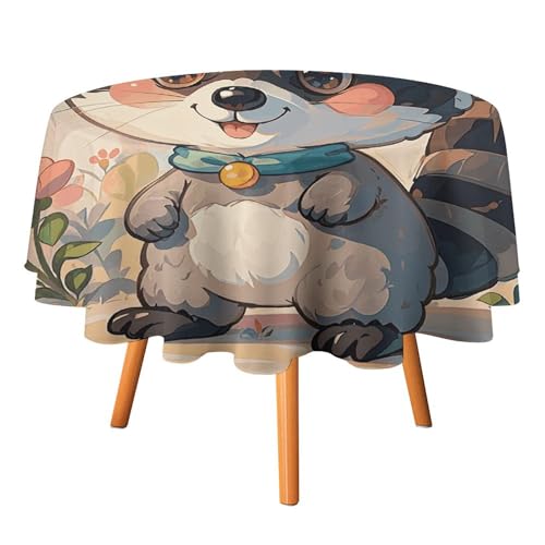 NONHAI Runde Tischdecke mit niedlichem Waschbärmotiv für den Esstisch, waschbar, dekorativer Stoff, wasserabweisend, Tischdecke für Urlaub, Zuhause, Hochzeit, Buffet, Party, Camping, 127 x 127 cm NONHAI Runde Tischdecke mit niedlichem Waschbärmotiv für den Esstisch, waschbar, dekorativer Stoff, wasserabweisend, Tischdecke für Urlaub, Zuhause, Hochzeit, Buffet, Party, Camping, 127 x 127 cm von NONHAI
