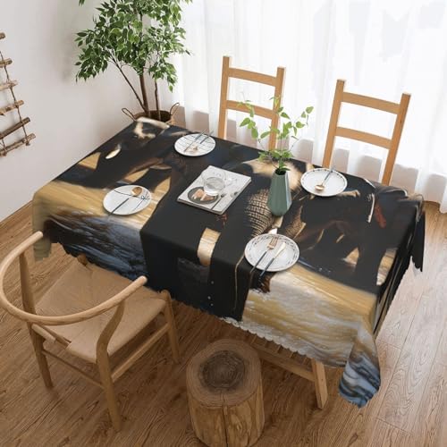 NONHAI Tischdecke für rechteckige Tische, Elefanten-Trinkwasser-Tischdecken, knitterfrei, Tischdecke für Küche, 137,2 x 182,9 cm, Tischdecke für Esszimmer, Bauernhaus, Dekoration, Tischdecke NONHAI Tischdecke für rechteckige Tische, Elefanten-Trinkwasser-Tischdecken, knitterfrei, Tischdecke für Küche, 137,2 x 182,9 cm, Tischdecke für Esszimmer, Bauernhaus, Dekoration, Tischdecke von NONHAI